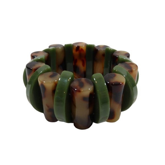 kate spade Jewelry - KATE SPADE Urban Jungle Stretch Bracelet Olive Green & Faux Tortoise